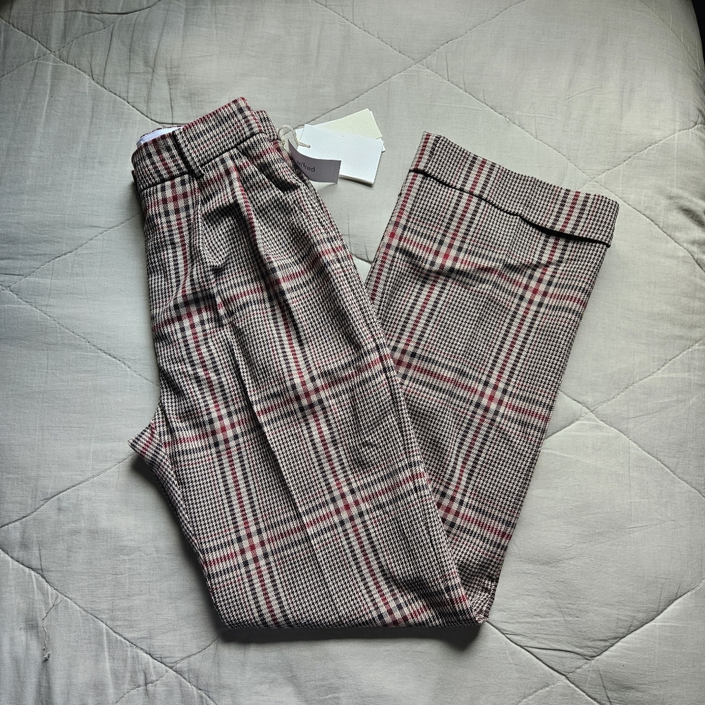 OLD - WILFRED Davita Check Pant Pleated Trouser Wool Blend Size 0 Aritzia NWT - Picture 2 of 12